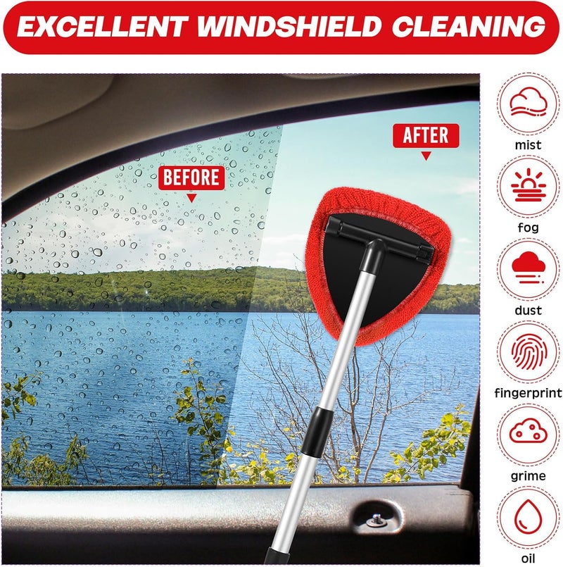 Potchen 8 Pcs Car Windshield Cleaner Tool Kit with Extendable Handle, Microfiber Towel Pads, Brush, Empty Spray Bottle for Auto Glass Wiper Suvs Rvs & Home Windows(Red) - Image 4